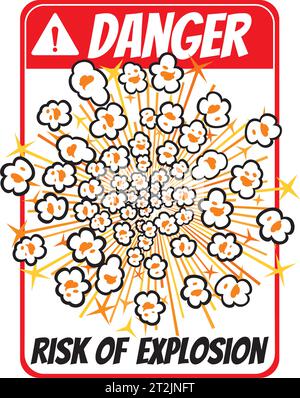 Etikett für Explosionsgefahr von Popcorn. Warnschild oder Symbol. Vektorabbildung. Stock Vektor