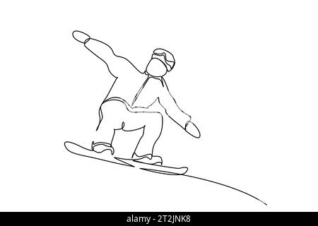 Mann Athlet Winter Ski Board Lifestyle Line Art Stock Vektor