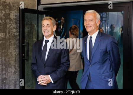 Marseille, Frankreich. Oktober 2023. Sylvain Rostaing/Le Pictorium - Nicolas Sarkozy auf dem Unternehmerforum in Marseille am 19. Oktober 2023 - 19. Oktober 10/2023 - France/Bouches-du-Rhone/Marseille - Nicolas Sarkozy war am Donnerstag, den 19. Oktober 2023 Ehrengast beim Unternehmerforum im Stade Velodrome in Marseille. Quelle: LE PICTORIUM/Alamy Live News Stockfoto