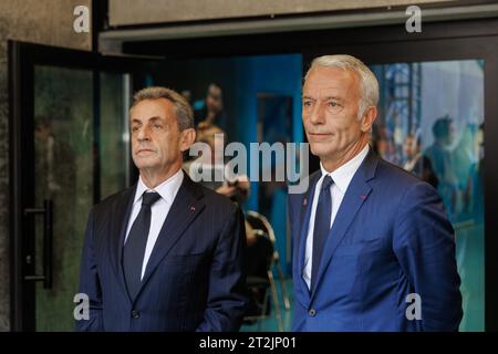 Marseille, Frankreich. Oktober 2023. Sylvain Rostaing/Le Pictorium - Nicolas Sarkozy auf dem Unternehmerforum in Marseille am 19. Oktober 2023 - 19. Oktober 10/2023 - France/Bouches-du-Rhone/Marseille - Nicolas Sarkozy war am Donnerstag, den 19. Oktober 2023 Ehrengast beim Unternehmerforum im Stade Velodrome in Marseille. Quelle: LE PICTORIUM/Alamy Live News Stockfoto