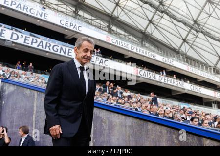 Marseille, Frankreich. Oktober 2023. Sylvain Rostaing/Le Pictorium - Nicolas Sarkozy auf dem Unternehmerforum in Marseille am 19. Oktober 2023 - 19. Oktober 10/2023 - France/Bouches-du-Rhone/Marseille - Nicolas Sarkozy war am Donnerstag, den 19. Oktober 2023 Ehrengast beim Unternehmerforum im Stade Velodrome in Marseille. Quelle: LE PICTORIUM/Alamy Live News Stockfoto