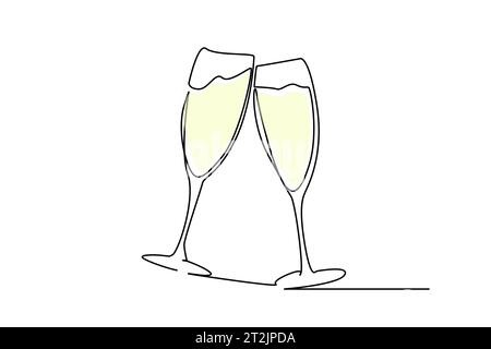 Ein Paar trinkt Wein Glas Feierabend Line Art Stock Vektor