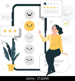 Emotionales Feedback mit Emoticons und Checklisten auf Smartphones Vektorillustration Konzept kann verwendet werden für, Landing Page, Vorlage, ui ux, Web, Werbung. Stock Vektor