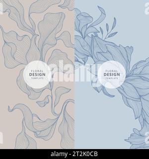 Vektorblatt, Blumenmuster, Naturpaket Hintergründe. Minimalistische Blattrahmen, Schönheitsbanner. Für Post, Karte, Cover in sozialen Medien Stock Vektor