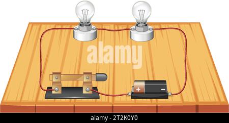 Illustrierte Infografik mit Schaltplan mit Batterien, Glühlampe und Schalter Stock Vektor