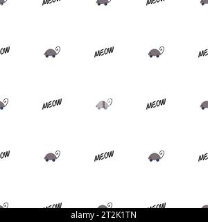 Hand drawn vector seamless pattern of funny cartoon mouse toy and meow Stock Vektor
