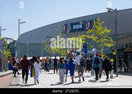 Besucher des Eurovision Song Contest, Liverpool, Mai 2023 Stockfoto