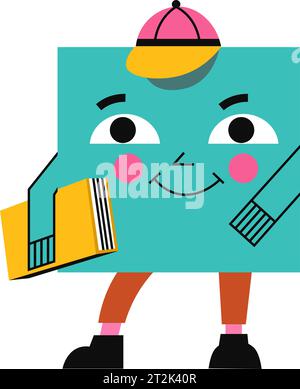 Lächelnder Junge, quadratischer Charakter, geometrische Figur Stock Vektor