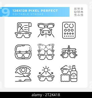 2D anpassbare Pixel perfekte schwarze Augenpflege-Symbole Stock Vektor