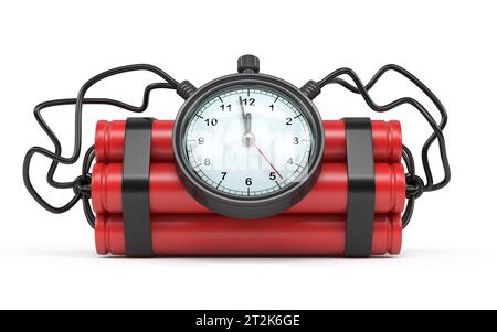 Dynamit TNT Countdown explosive 3D-Rendering-Illustration isoliert auf weißem Hintergrund Stockfoto