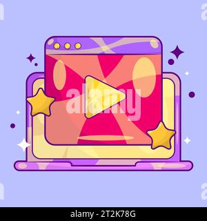 Online Video Streaming Illustration mit Laptop Vektor Stockfoto