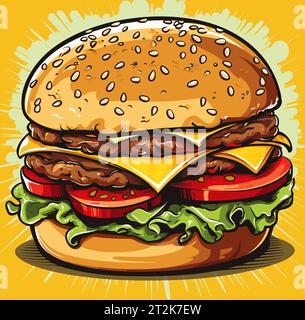 Lebendiger Pop Art Hamburger Stock Vektor