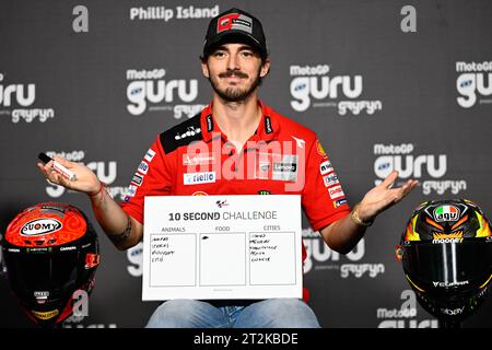 Phillip Island, Australien. Oktober 2023. Pressekonferenz und Veranstaltungen vor dem Großen Preis von Australien der MotoGP auf dem Phillip Island Circuit. 19. Oktober 2023 im Bild: Francesco Bagnaia Rueda de prensa y eventos revios al Gran Premio de MotoGP de Australia en el Circuito Internacional de Phillip Island. 19 de Octubre de 2023 POOL/MotoGP.com/Cordon Pressebilder sind nur für redaktionelle Zwecke bestimmt. Obligatorischer Vermerk: © MotoGP.com Credit: CORDON PRESS/Alamy Live News Stockfoto