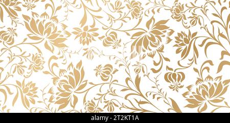 Vektor-Illustration nahtloses Muster mit Pfingstrose Blumen Blätter goldene Farben Hand gezeichnetes Blumenschmuck für Hochzeitseinladung, Grußkarten, Fahne Stock Vektor