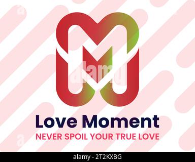 Vorlagenelemente im Design des Herzlogos „Letter M“. Abstraktes Design mit Logokombination „Love and Letter M“. Logoname Love Moment. Rot und grün. Stock Vektor