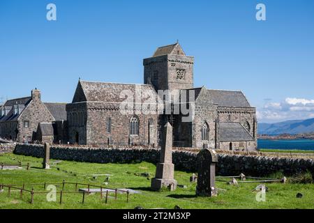 Die Christian Iona Abbey, Wallfahrtsziel, Iona Kloster, Klosterstätte auf der schottischen Hebrideninsel Iona, Isle of Mull, Schottland Stockfoto