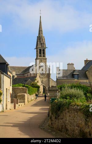 Kirche Eglise Notre-Dame-du-Bon-Secours, Insel Ile de Batz im Ärmelkanal vor der Küste der Bretagne bei Roscoff, Departement Finistere Stockfoto