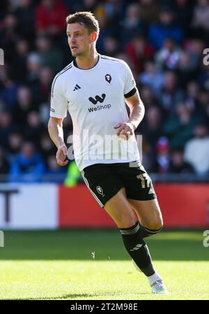 Matt Smith von Salford City während des Spiels der Sky Bet League 2 auf dem Rennplatz Wrexham. Bilddatum: Samstag, 14. Oktober 2023. Stockfoto