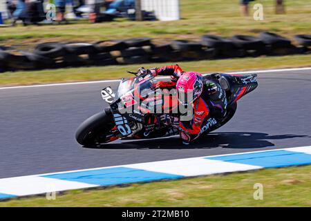 Ventor, Australien. 20. Oktober 2023; Phillip Island Grand Prix Circuit, Ventnor, Victoria, Australien; 2023 MotoGP Guru von Gryfyn Australian Motorcycle Grand Prix, Übungstag; Nummer 41 Aprilia Racing Fahrer Aleix Espargaro während Training 1 beim Australian MotoGP Credit: Action Plus Sports Images/Alamy Live News Stockfoto