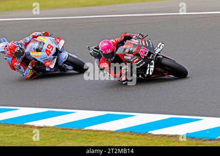 Ventor, Australien. 20. Oktober 2023; Phillip Island Grand Prix Circuit, Ventnor, Victoria, Australien; 2023 MotoGP Guru von Gryfyn Australian Motorcycle Grand Prix, Practice Day; Aleix Espargaro, Fabio Di Giannantonio während Training 2 beim Australian MotoGP Credit: Action Plus Sports Images/Alamy Live News Stockfoto