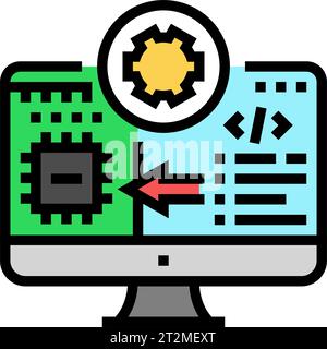 Illustration des Farbsymbols der Mikrocontroller-Programmierelektronik Stock Vektor