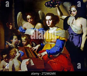 Saint Cecilia mit Cimbalom, 1650, Francesco Guarino, (1611-1654), Italienisch, Italien, Museum, Stockfoto