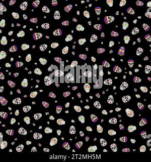 Dia Los Muertos, Tag der Toten oder mexikanische Halloween Schädel Muster Vektor Illustration. Stock Vektor