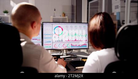 Data Analyst mit dem KPI-Dashboard von Data Analytics Stockfoto