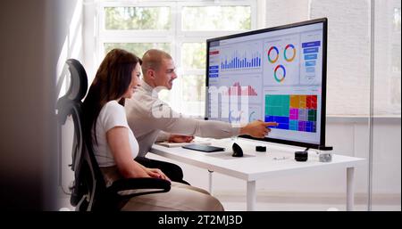Data Analyst mit dem KPI-Dashboard von Data Analytics Stockfoto