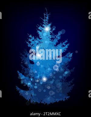 Weihnachtskarte mit blauer Farbe Magic Tree. Handzeichnung. Nicht KI, Illustrat3. Vektorabbildung Stock Vektor