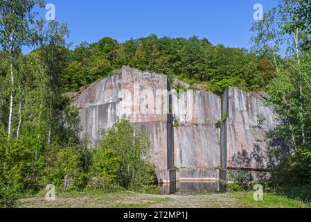 Verlassener Steinbruch aus rotem Marmor Carrière de Beauchâteau bei Senzeilles, Cerfontaine, Provinz Namur, belgische Ardennen, Wallonien, Belgien Stockfoto