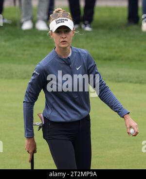 Paju, Südkorea. Oktober 2023. Nelly Korda aus den USA spielt aus einer grünen 2. Halle während ihrer 1. Runde der LPGA BMW Ladies Championship 2023 im Seowon Valley C.C. in Paju, Südkorea am 19. Oktober 2023. (Foto: Lee Young-HO/SIPA USA) Credit: SIPA USA/Alamy Live News Stockfoto