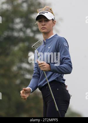 Paju, Südkorea. Oktober 2023. Nelly Korda aus den USA spielt aus einer grünen 2. Halle während ihrer 1. Runde der LPGA BMW Ladies Championship 2023 im Seowon Valley C.C. in Paju, Südkorea am 19. Oktober 2023. (Foto: Lee Young-HO/SIPA USA) Credit: SIPA USA/Alamy Live News Stockfoto