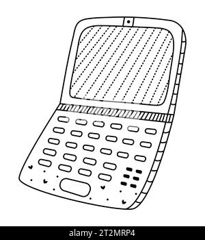 Schwarze Linie Laptop-Kritzelei, niedliche Vektor-Illustration des persönlichen pcs mit Tastatur Stock Vektor