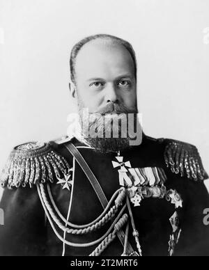 Zar Alexander III Porträt des russischen Kaisers Aleksandr III. Aleksandrowitsch Romanov (1845–1894) von Michail Stasyulewitsch, 1885 Stockfoto