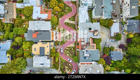 Geradeaus die Lombard Street hinunter mit vertikaler Straße Stockfoto