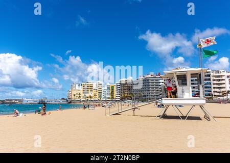 Aussichtspunkt der Rettungsstation, Playa de las Canteras, Las Palmas de Gran Canaria, Gran Canaria, Kanarische Inseln, Spanien Stockfoto