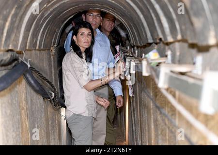 US-Botschafter bei den Vereinten Nationen Nikki Haley erhält Briefing von BG Yehuda Fuchs und Touren "Indian Chai 'Terror Tunnel durch die Hamas gebaut. Stockfoto