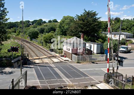 Crediton Signalbox, am Bahnhof Crediton, der Kreuzung der Tarka- und Dartmoor-Linien in Devon, Großbritannien Stockfoto