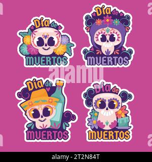 Flache Abzeichen Sammlung DIA de muertos Feier Design Vektor Illustration Stock Vektor