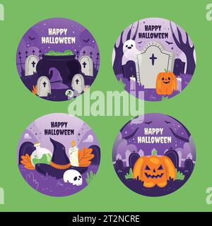 Flache Abzeichen Sammlung halloween Jahreszeit Design Vektor Illustration Stock Vektor