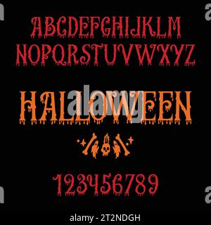 Hand gezeichnet blutige halloween Schriftart Design Vektor Illustration Stock Vektor