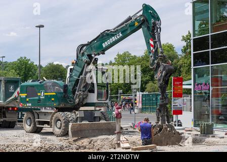 Grünradbagger Liebherr A 916 auf Baustelle Stockfoto