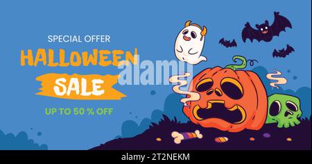 Hand gezeichnete horizontale Banner Vorlage halloween Jahreszeit Design Vektor Illustration Stock Vektor