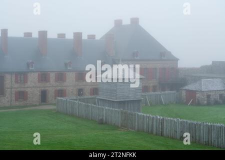 Louisbourg Festung Nebel in Nova Scotia. Stockfoto