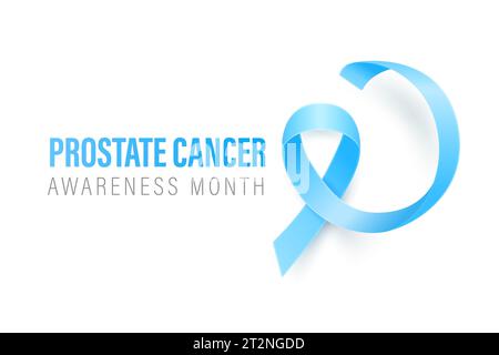 Prostatakrebs-Banner, Karte, Plakat mit realistischem blauem Band des Vektors 3d auf weißem Hintergrund. Prostatakrebs Awareness Month Symbol Closeup Stock Vektor