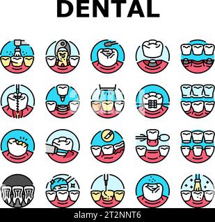 Zahnärztliche Eingriffe Klinik Icons setzen Vektor Stock Vektor