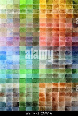 Großer Tisch zum Malen mit reinen Aquarellen und Mischungen. Aquarellmalerei mit hellen Farben, Aquarellpinseln. Künstlerische Arbeit. Stockfoto