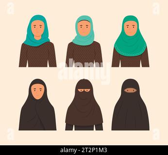 Arten von islamischen Schleiern Set für Musilm Frau Kleid Illustration Stock Vektor