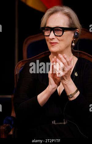 Oviedo, Asturien, Spanien. Oktober 2023. Meryl Streep, Princess of Asturias Award 2023 for Arts nimmt 2023 am 21. Oktober 2023 im Campoamor Theatre in Oviedo, Spanien, Teil (Bild: © Jack Abuin/ZUMA Press Wire). Nicht für kommerzielle ZWECKE! Stockfoto